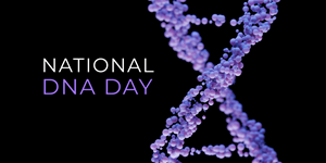 Graphic of a double helix next to the words National DNA Day