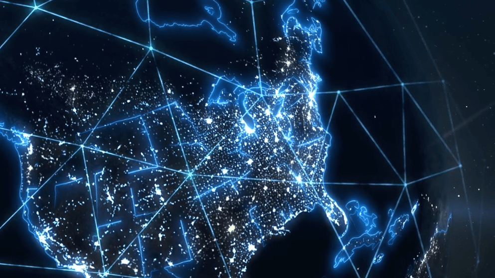 A lighted digital map of the United States A lighted digital map of the United States
