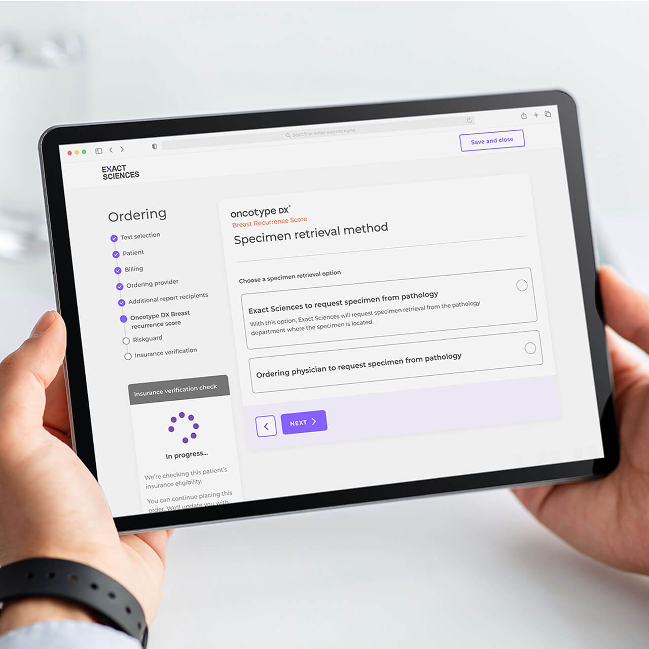 A provider reviewing the test ordering screen on a tablet.