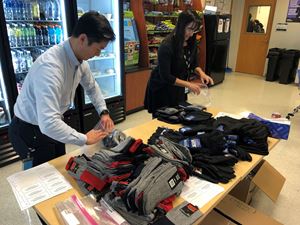 Packing socks at the Give Back Roadshow 2019